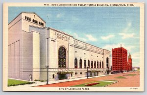 Minneapolis Minnesota~New Auditorium & Wesley Temple Bldg~Vintage Linen Postcard