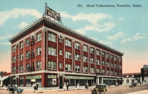 Vintage Postcard Hotel Yellowstone Street Roadway Cars Pocatello Idaho ID