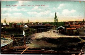 View of Indian Town on Yukon River, Anvik Alaska Vintage Postcard Q29