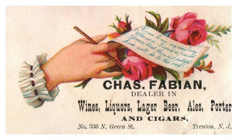 1880's Wine, Lager, Beer, Cigars, Trenton Chas. Fabian Victorian Trade Card P48 