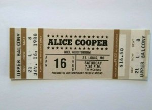 Alice Cooper Original UNUSED 1988 Concert Ticket Kiel Auditorium St. Louis Rock