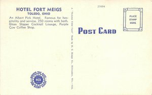 Toledo Ohio 1940s Postcard Fort Meigs Hotel