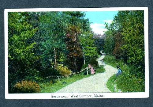 ME Road Scene Woman WEST SUMNER MAINE Postcard Old PC