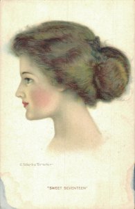 Artist Signed C Warde Traver Sweet Seventeen Portrait Vintage Postcard 07.11