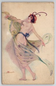 Art Nouveau Suzanne Meunier Nude Dance of Veil Erotica Risque Postcard A38