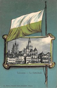 Lausanne Switzerland La Cathedrale with Green and White Flag Postcard AA70131