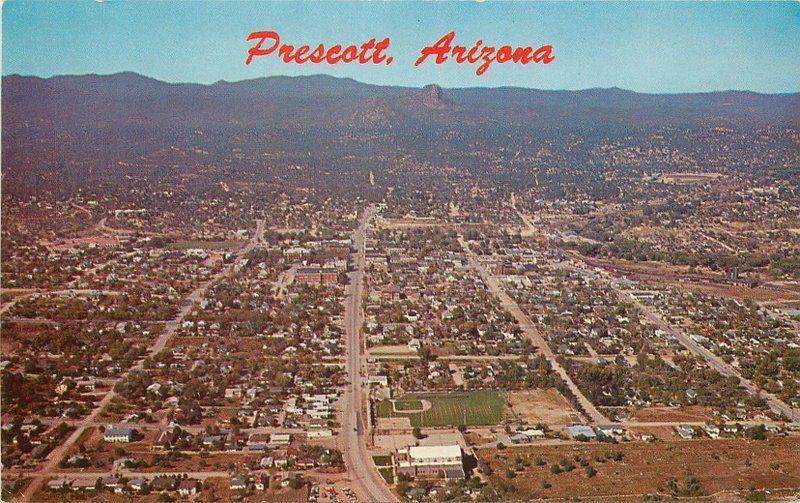 Birdseye 1960s Prescott Arizona Gurley Thumb Butte Petley postcard 10255