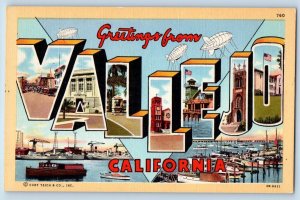 Vallejo California Postcard Greetings Banner Large Letters 1940 Vintage Unposted