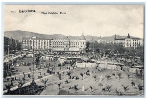 c1910 Plaza Cataluna Feria Barcelona Spain Crowded Place Antique Postcard