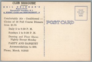 PENNSAUKEN CAMDEN NJ CLUB & RESTAURANT SHAGUIRE ADVERTISING VINTAGE POSTCARD