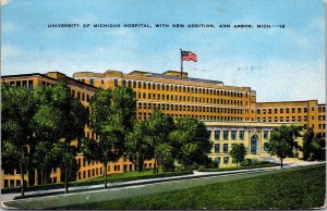 Vtg Ann Arbor Michigan MI University of Michigan Hospital 1950s Linen Postcard