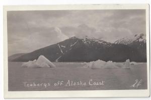 RPPC Alaska Icebergs Off Coast Real Photo Post Card ca 1915