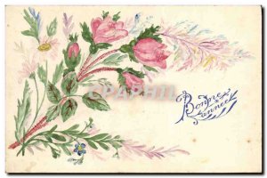 Old Postcard Drawing by hand Flowers