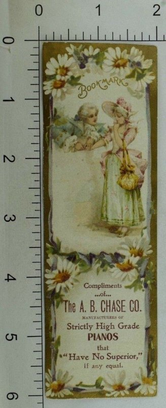 1870's-80's Bookmark The A. B. Chase Co. High Grade Pianos Lady Man Flirt P104