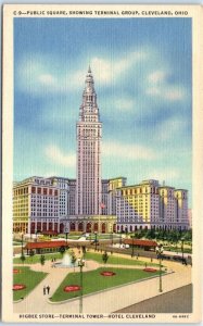 Postcard - Public Square, Showing Terminal Group - Cleveland, Ohio