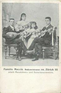 Familie Maccio Zurich Switzerland mandolin Swiss family music 1900s postcard