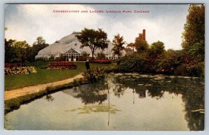Conservatory And Lagoon, Lincoln Park, Chicago, Illinois, Antique Postcard