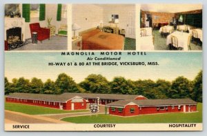 Vicksburg MS~Magnolia Motor Hotel~Motel Guest Room~Dining~Lobby~1940s Linen