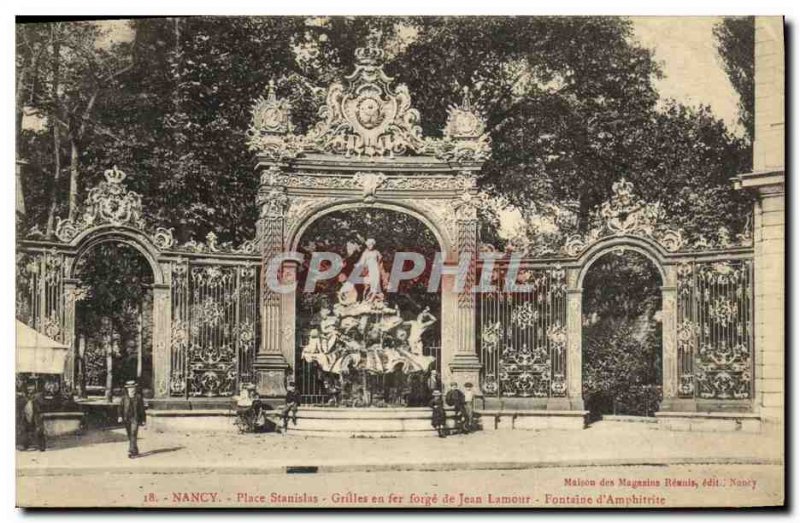 Old Postcard Nancy Fontaine Stanislas Jean Lamour wrought iron grille Fountai...