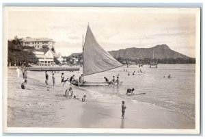 c1930's Waikiki Beach Hawaii Moana Hotel Honolulu Outrigger RPPC Photo Postcard 