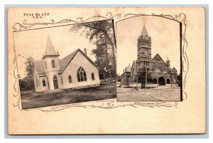 Vintage 1910's Postcard Hawley Memorial & 6th Ave. Churches Pine Bluff Arkansas