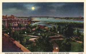 Vintage Postcard 1930's Confederate Park Post Office Mississippi River Memphis