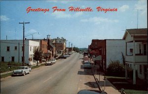 Hillsville Virginia VA Classic 1950s Cars Street Scene Vintage Postcard