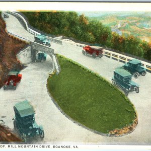 c1910s Roanoke, VA Mill Mountain Drive Loop w/ Cars RARE Postcard Auto Bell A88