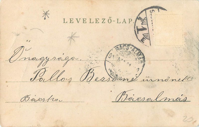 Christmas tree star angel fantasy chromo greetings postcard 1900s Hungary