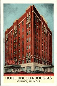 Vtg 1920s Hotel Lincoln-Douglas Quincy Illinois IL Unused Lumitone Postcard