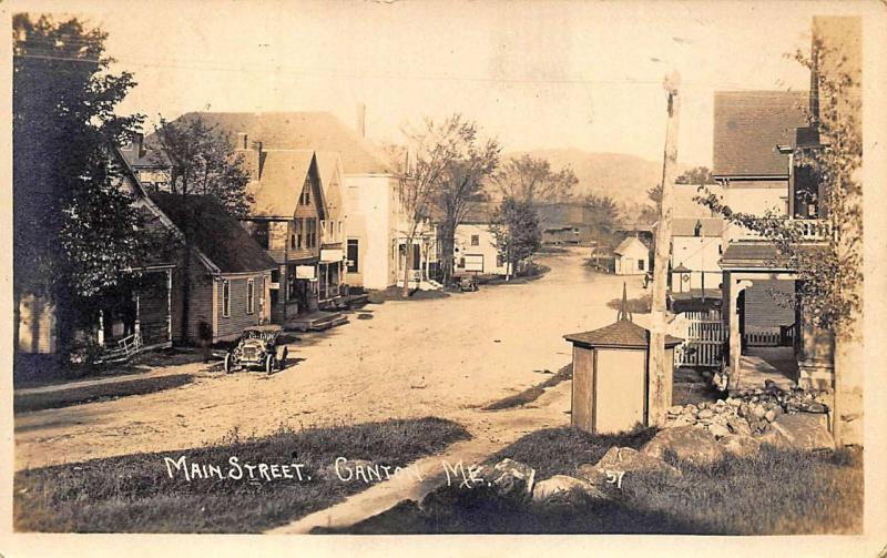 Canton ME Dirt Street Business District Old Car RPPC Postcard