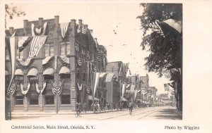 Oneida New York Main Street Patriotic Decorations Real Photo Postcard AA69129