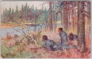 WWI Austro Hungarian Soldiers Scout Patrol By River Jung Artist Postcard H80