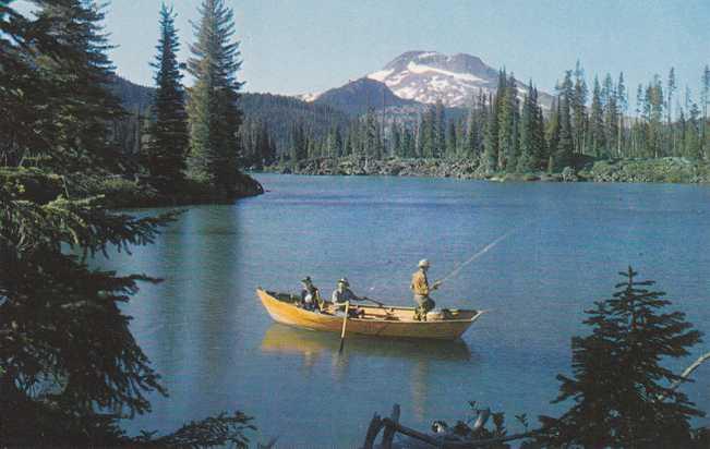 Fishing from Rowboat on Sparks Lake near Bend OR, Oregon