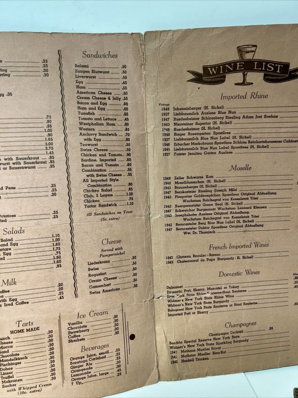 Vintage 1950 Cafe Geiger German Restaurant Yorkville New York City NYC Menu