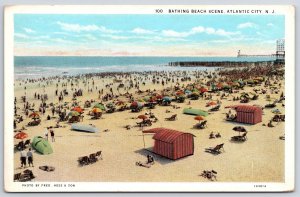 Bathing Beach Scene Atlantic City New Jersey NJ Crowd Beach Swimming Postcard