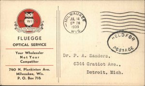 Optometry Adv Milwaukee WI FLUEGGE 1939 Used Postcard