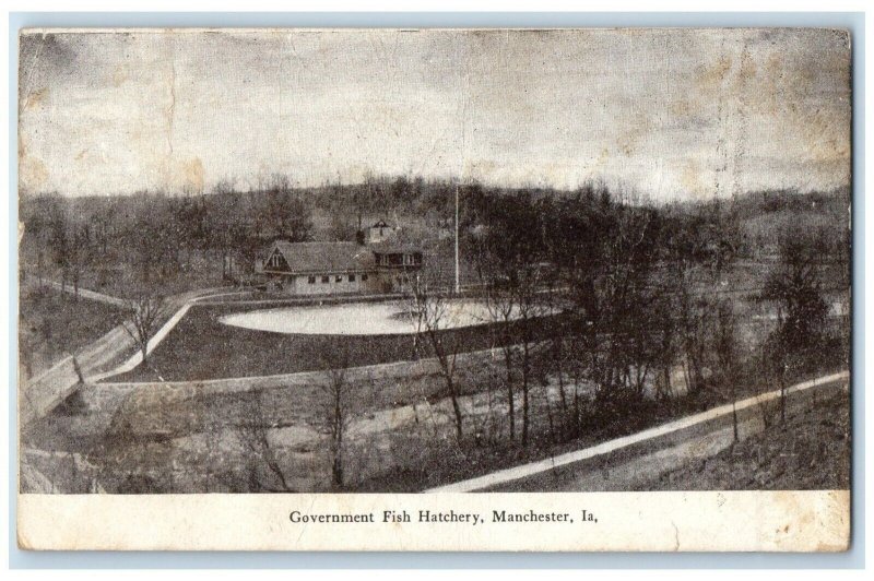 1909 Birds Eye View Government Fish Hatchery Manchester Iowa IA Vintage