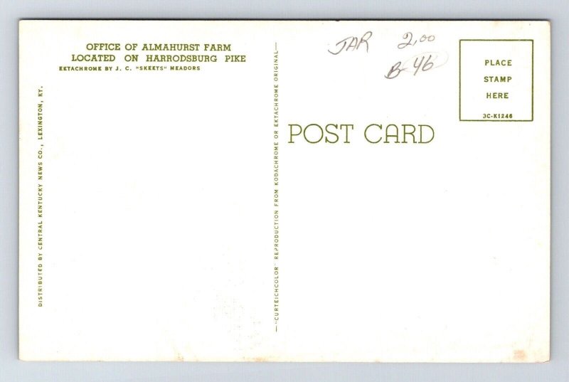 Office Almahurst Farm Harrodsburg Pike Horse Postcard UNP VTG Unused Vintage 