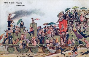 Last Train To Girvan Scotland Antique Scottish Comic Postcard