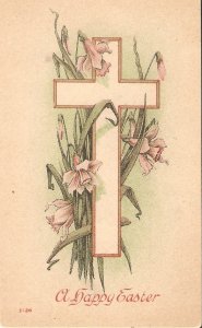 Cross. Flowers Old vintage American Easter Greetings postcard