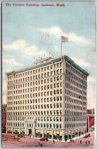 Spokane Washington 1909 Postcard The Paulsen Building Dentist Ad On Back