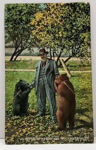 MAN WITH BEARS Rochester Minn A SCENE IN MAYO PARK 1914 to Morgan Postcard G13