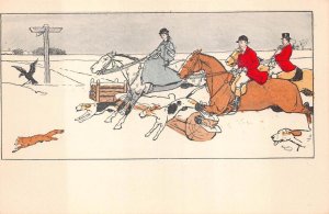 HORSES DOGS FOX HUNT FRANCE NO. 9 ARTIST SIGNED HARRY ELIOTT POSTCARD (c. 1910)