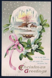 'Christmas Greetings Just to say....' Winter View Holly Used 1911