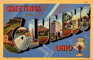 Ohio Greetings From Columbus Large Letter Linen 1939 Curteich