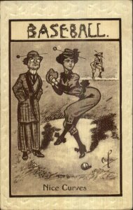 Baseball - Woman Pitcher NICE CURVES Crosby c1910 Postcard