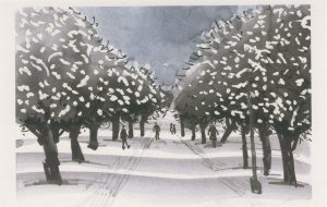 Pedestrians On Primrose Hill London Snowfall Painting Postcard