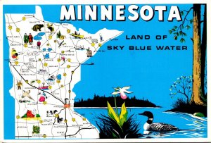 Minnesota Map Of The Land Of Sky Blue Water 1985