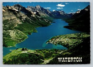 c1980 Aerial View of Waterton Lakes ALBERTA Canada 4x6 Vintage Postcard 0240